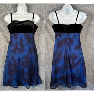Vtg Babydoll Dress Sz 7/8 Velvet Black Y2K Whimsigoth Sheer Dark Romantic Floral